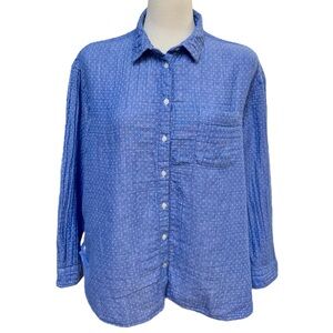 Fat Face Blue White Polka Dot Relaxed Fit Button Front Shirt Women's USA 12